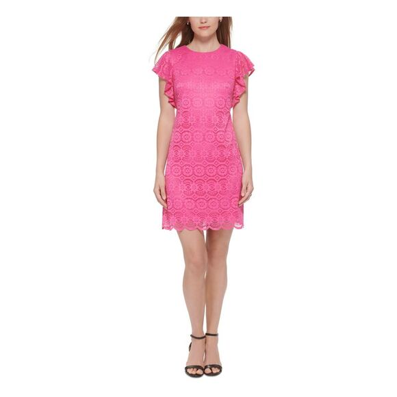 JESSICA HOWARD PETITES Womens Pink Back Flutter Sleeve Sheath Dress Petites 6P - Picture 1 of 4